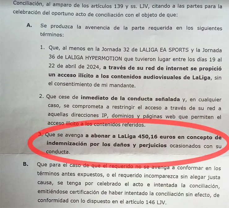 carta amenaza LaLiga futbol pirata