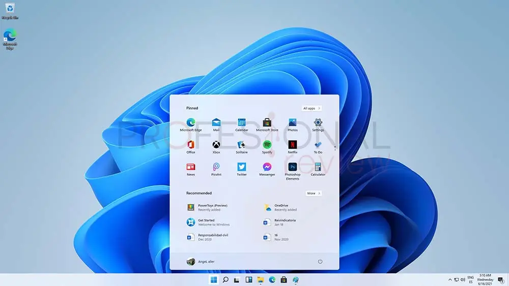 menú inicio windows 11