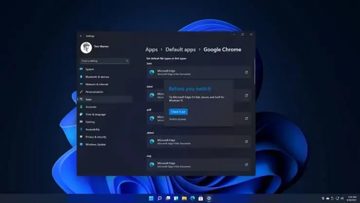 Opciones de aplicación predeterminada en Windows 11